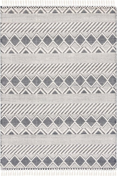 IVORY AND BLACK KILIM HAND WOVEN DHURRIE