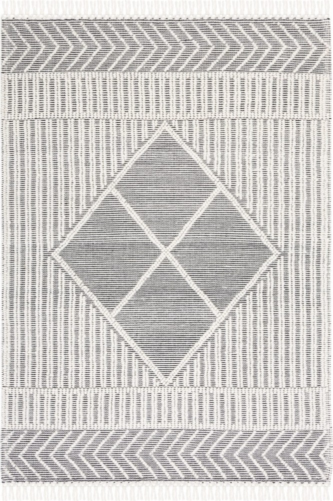 IVORY AND BLACK KILIM HAND WOVEN DHURRIE
