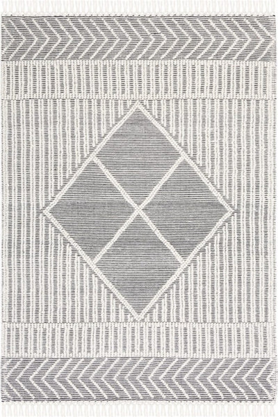 IVORY AND BLACK KILIM HAND WOVEN DHURRIE
