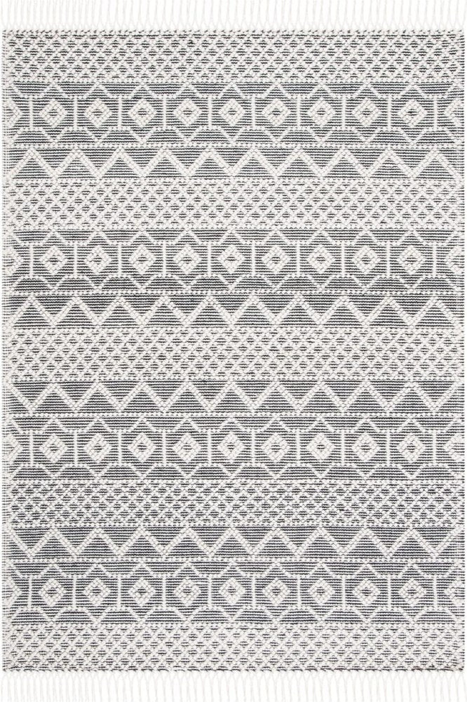 IVORY AND BLACK KILIM HAND WOVEN DHURRIE