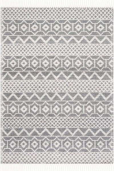 IVORY AND BLACK KILIM HAND WOVEN DHURRIE