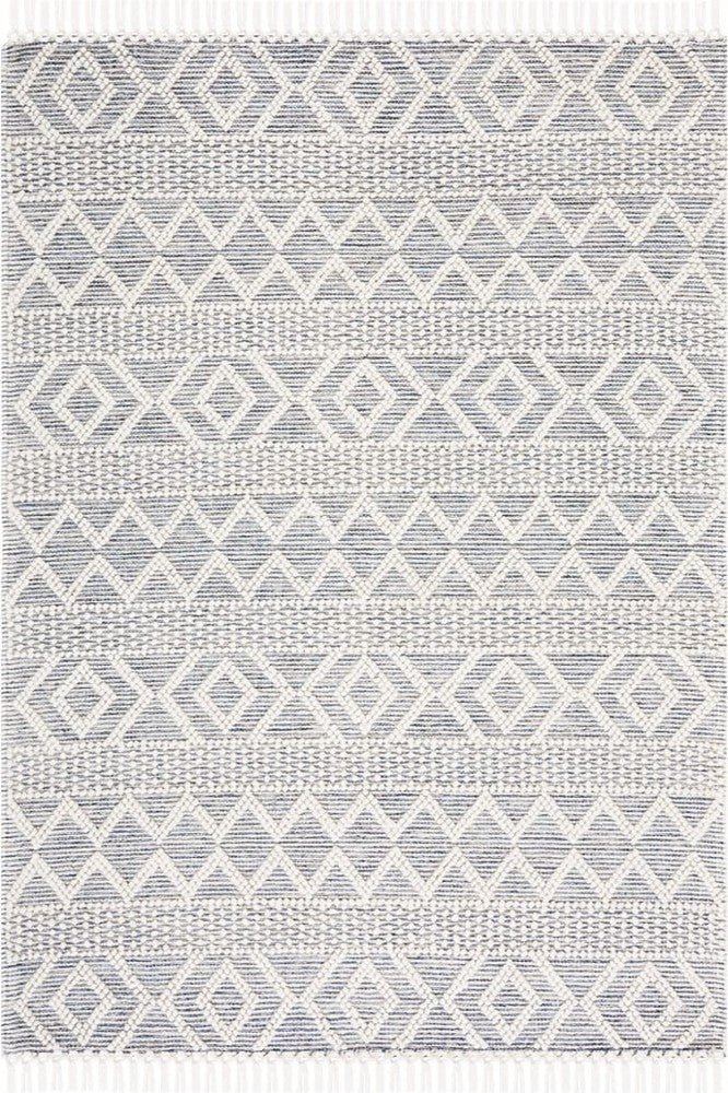 IVORY AND BLUE KILIM HAND WOVEN DHURRIE
