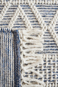 IVORY AND BLUE KILIM HAND WOVEN DHURRIE by Imperial Knots - Image 3