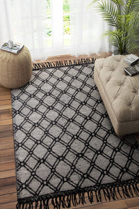 BLACK AND IVORY KILIM HAND WOVEN DHURRIE by Imperial Knots - Image 2