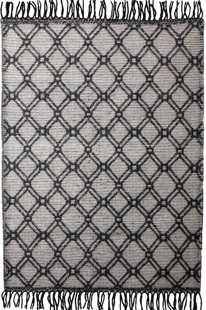 BLACK AND IVORY KILIM HAND WOVEN DHURRIE