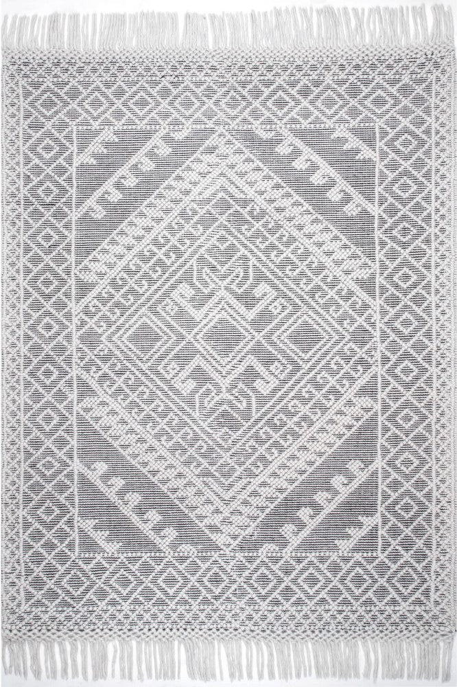 IVORY AND BLACK KILIM HAND WOVEN DHURRIE