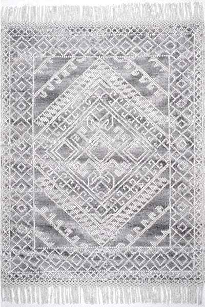 IVORY AND BLACK KILIM HAND WOVEN DHURRIE