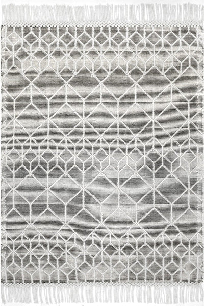 IVORY AND BLACK KILIM HAND WOVEN DHURRIE