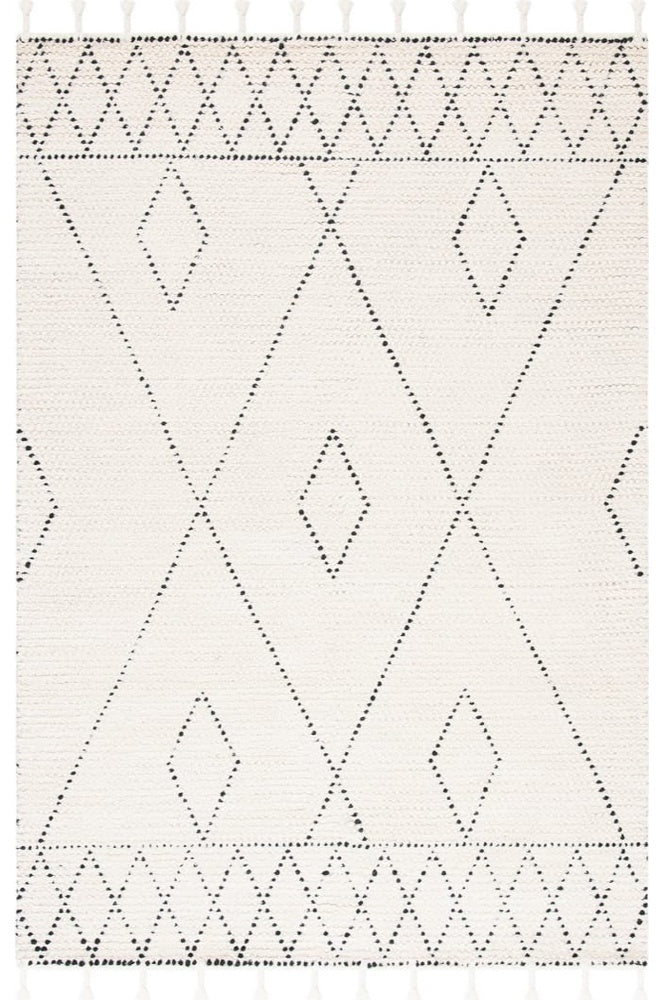 IVORY AND BLACK KILIM HAND WOVEN DHURRIE