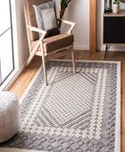 IVORY AND CHARCOAL KILIM HAND WOVEN DHURRIE
