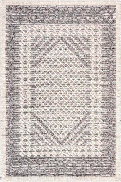 IVORY AND CHARCOAL KILIM HAND WOVEN DHURRIE