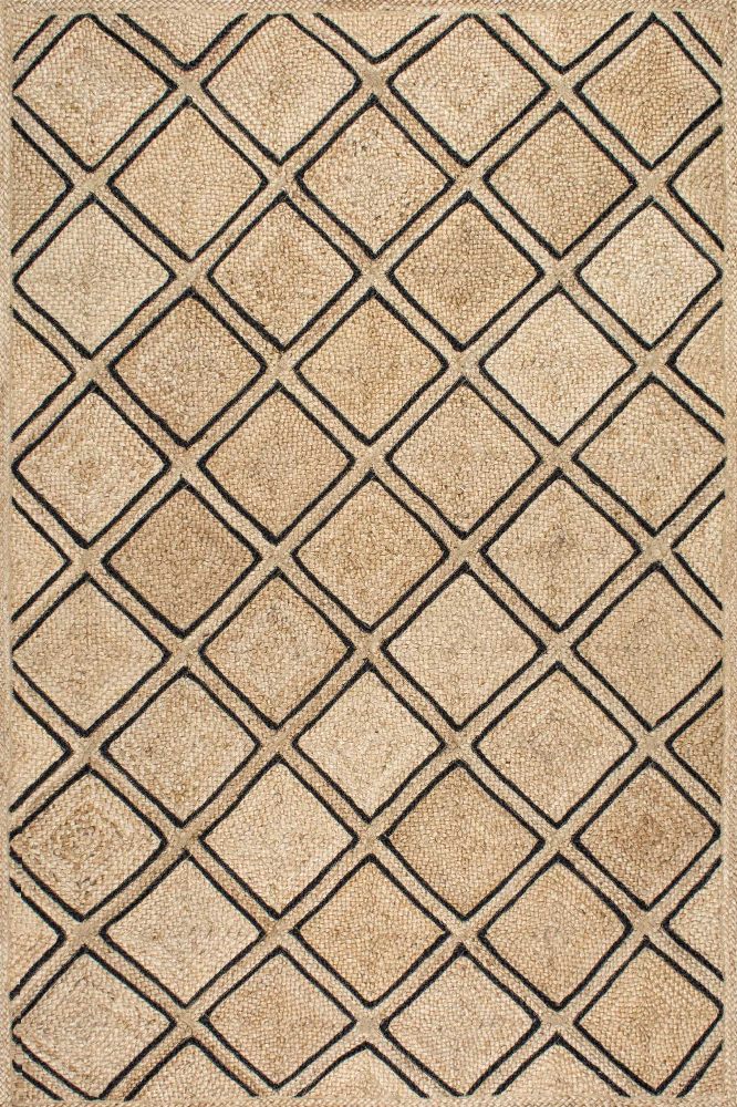 NATURAL BLACK GEOMETRIC JUTE HAND WOVEN DHURRIE