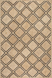 NATURAL BLACK GEOMETRIC JUTE HAND WOVEN DHURRIE by Imperial Knots - Image 1