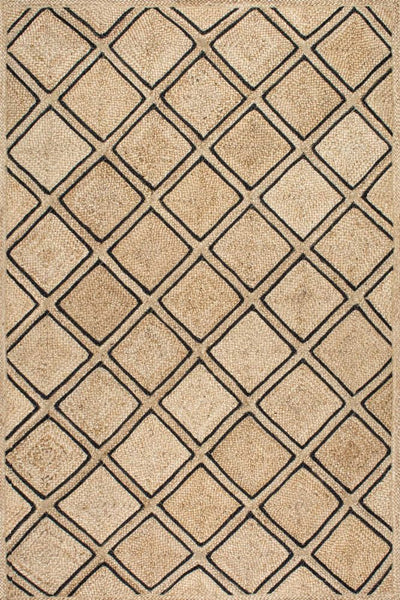 NATURAL BLACK GEOMETRIC JUTE HAND WOVEN DHURRIE