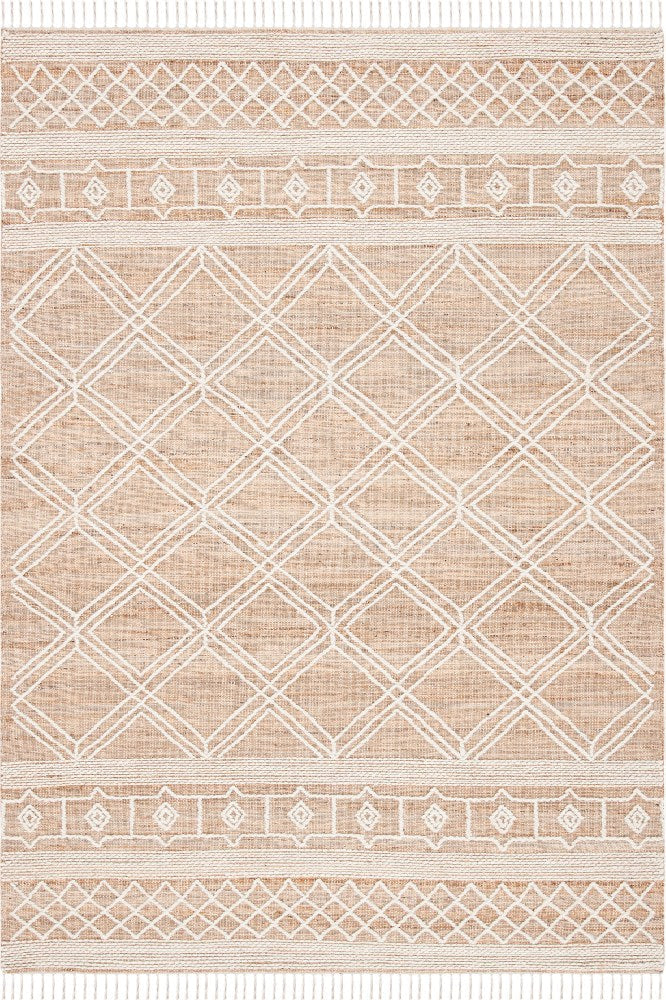 NATURAL IVORY GEOMETRIC JUTE HAND WOVEN DHURRIE