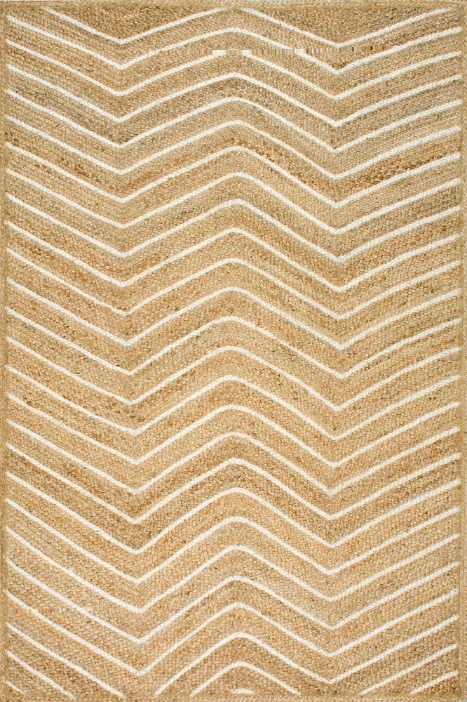 NATURAL IVORY CHEVRON JUTE HAND WOVEN DHURRIE