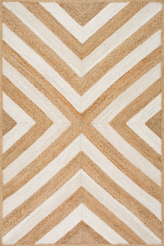 NATURAL IVORY GEOMETRIC JUTE HAND WOVEN DHURRIE
