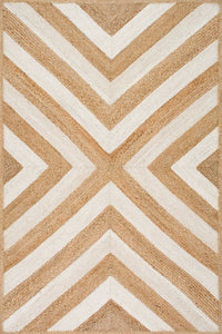NATURAL IVORY GEOMETRIC JUTE HAND WOVEN DHURRIE by Imperial Knots - Image 1