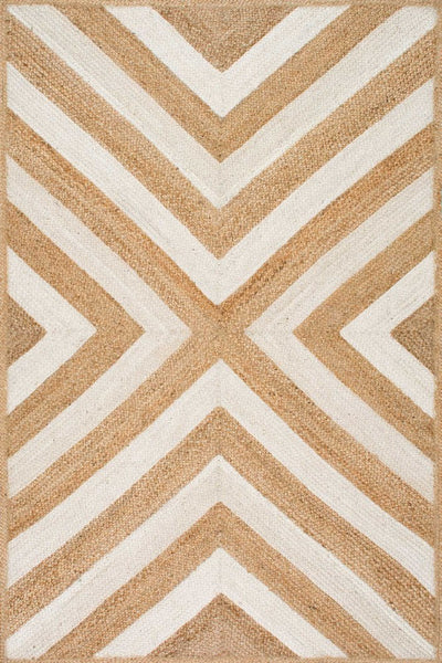 NATURAL IVORY GEOMETRIC JUTE HAND WOVEN DHURRIE