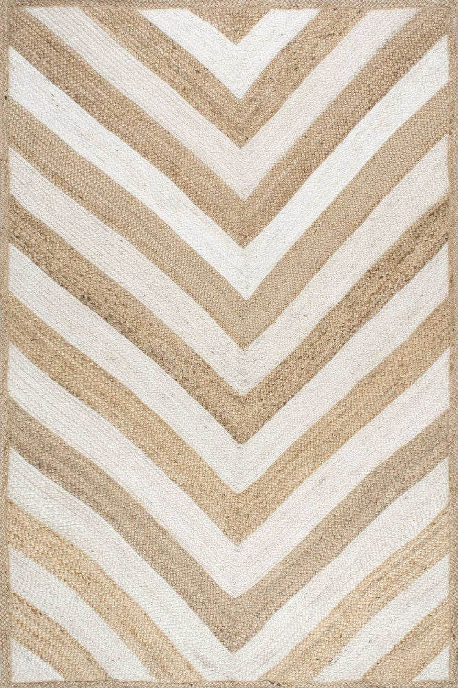 NATURAL IVORY CHEVRON JUTE HAND WOVEN DHURRIE