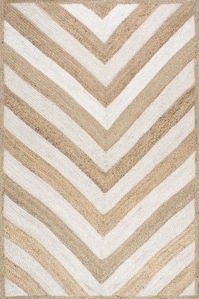 NATURAL IVORY CHEVRON JUTE HAND WOVEN DHURRIE