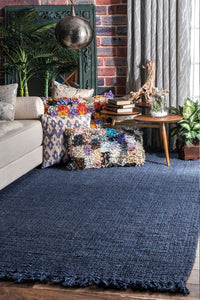 BLUE JUTE KILIM HAND WOVEN DHURRIE by Imperial Knots - Image 2