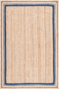 NATURAL AND BLUE JUTE HAND WOVEN DHURRIE by Imperial Knots - Image 1
