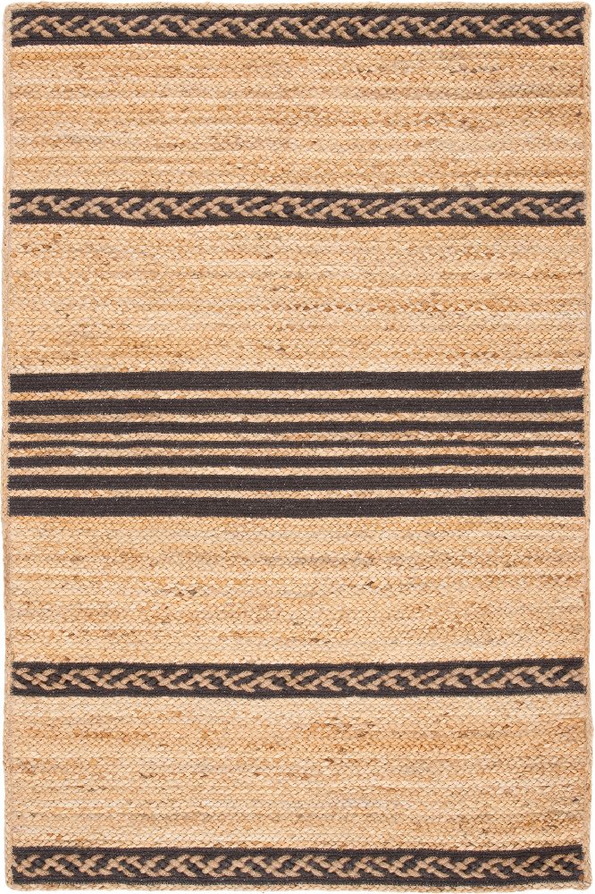 NATURAL AND BLACK STRIPES JUTE HAND WOVEN DHURRIE
