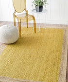 YELLOW AND NATURAL SOLID JUTE HAND WOVEN DHURRIE