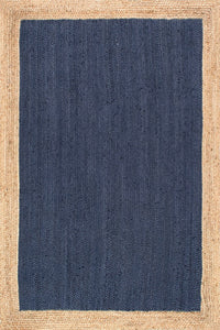 BLUE AND NATURAL JUTE KILIM HAND WOVEN DHURRIE by Imperial Knots - Image 1