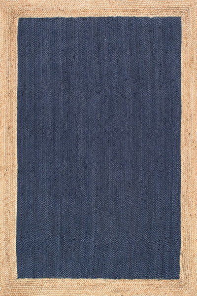BLUE AND NATURAL JUTE KILIM HAND WOVEN DHURRIE