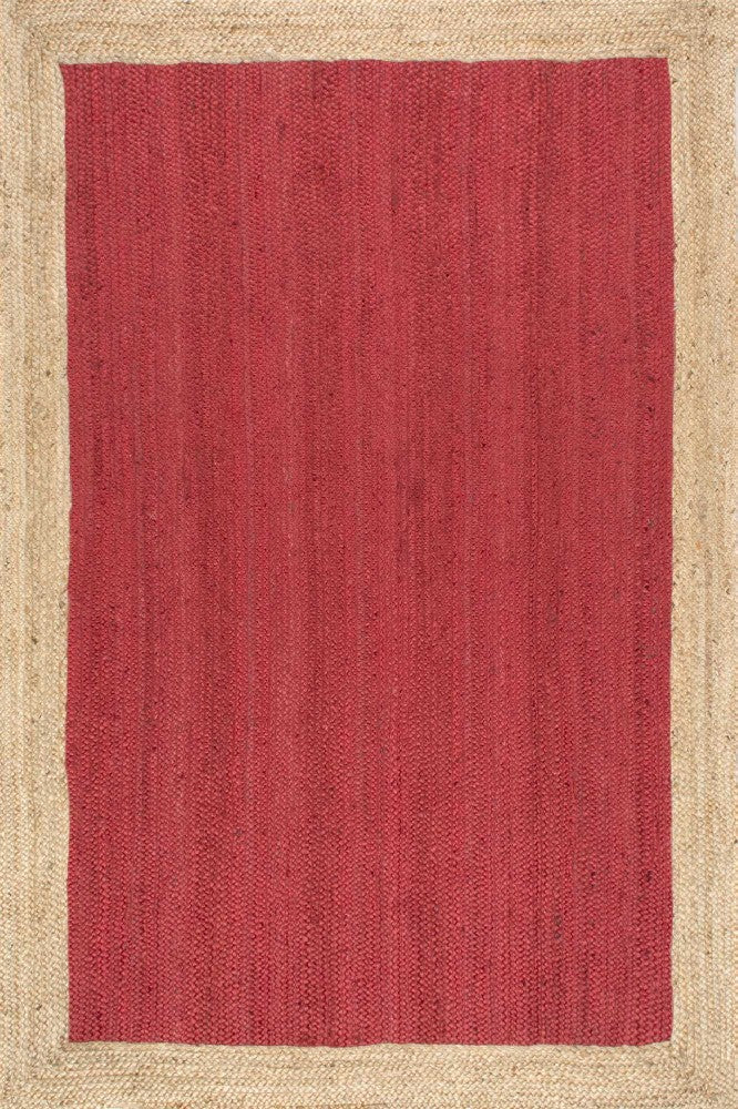 RED AND NATURAL JUTE KILIM HAND WOVEN DHURRIE