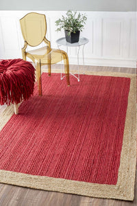 RED AND NATURAL JUTE KILIM HAND WOVEN DHURRIE by Imperial Knots - Image 2