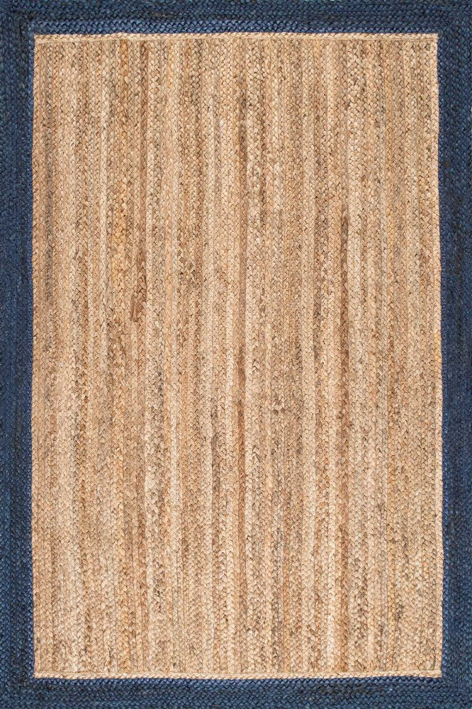 BLUE AND NATURAL JUTE KILIM HAND WOVEN DHURRIE