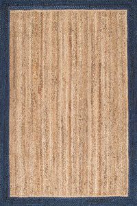 BLUE AND NATURAL JUTE KILIM HAND WOVEN DHURRIE by Imperial Knots - Image 1