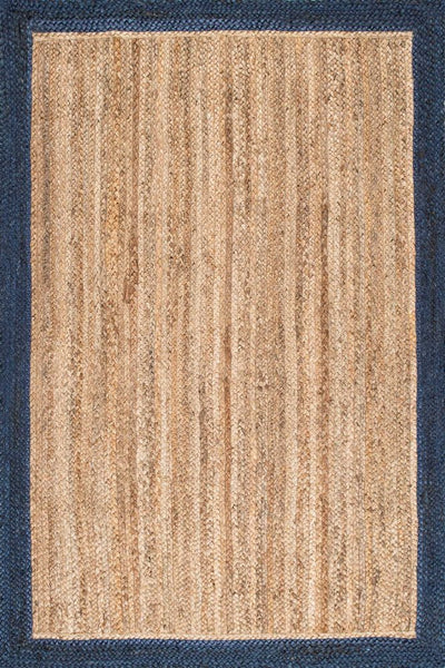 BLUE AND NATURAL JUTE KILIM HAND WOVEN DHURRIE