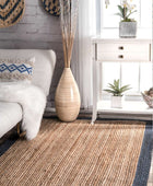 BLUE AND NATURAL JUTE KILIM HAND WOVEN DHURRIE