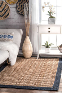 BLUE AND NATURAL JUTE KILIM HAND WOVEN DHURRIE by Imperial Knots - Image 2