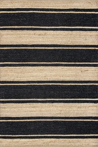 BLACK AND NATURAL STRIPES JUTE KILIM HAND WOVEN DHURRIE by Imperial Knots - Image 1