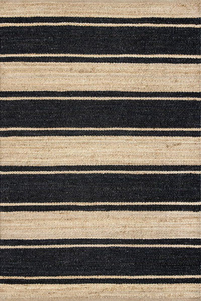 BLACK AND NATURAL STRIPES JUTE KILIM HAND WOVEN DHURRIE