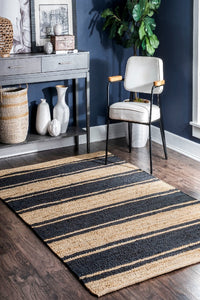 BLACK AND NATURAL STRIPES JUTE KILIM HAND WOVEN DHURRIE by Imperial Knots - Image 2