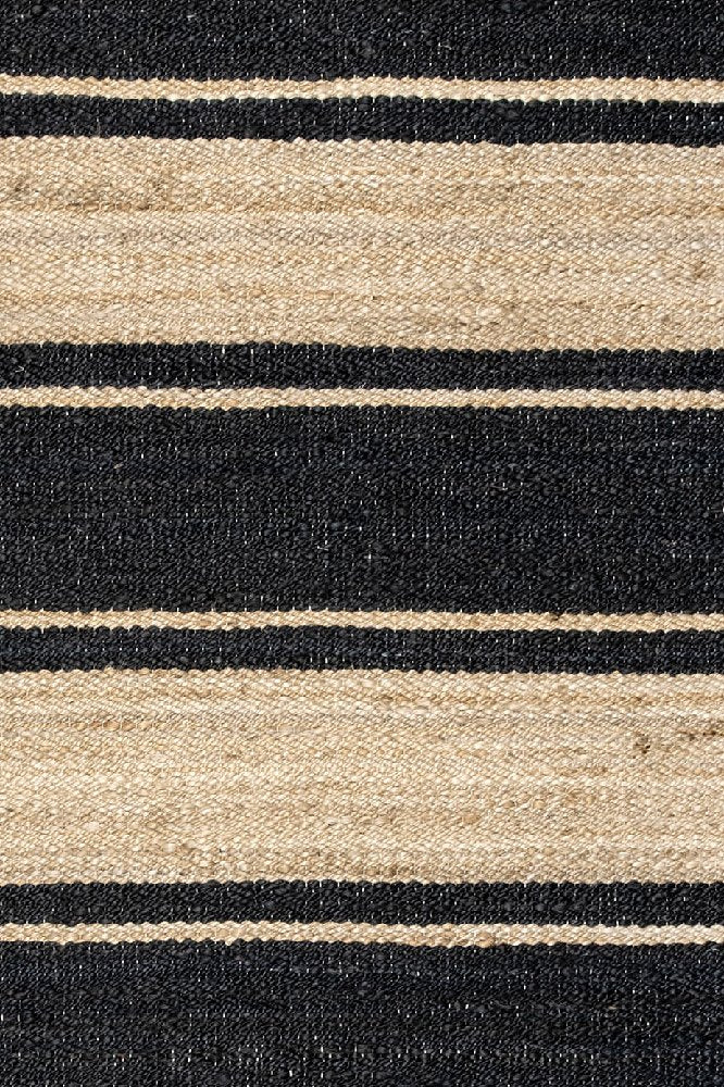 BLACK AND NATURAL STRIPES JUTE KILIM HAND WOVEN DHURRIE