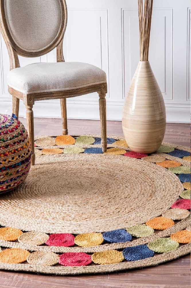 MULTICOLOR ROUND JUTE KILIM HAND WOVEN DHURRIE