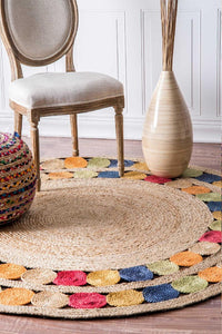 MULTICOLOR ROUND JUTE KILIM HAND WOVEN DHURRIE by Imperial Knots - Image 1