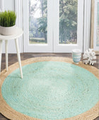 MINT GREEN AND NATURAL ROUND JUTE HAND WOVEN DHURRIE