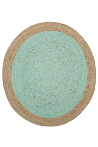 MINT GREEN AND NATURAL ROUND JUTE HAND WOVEN DHURRIE by Imperial Knots - Image 2