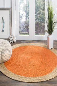ORANGE ROUND JUTE KILIM HAND WOVEN DHURRIE by Imperial Knots - Image 1