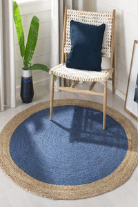 BLUE ROUND JUTE KILIM HAND WOVEN DHURRIE by Imperial Knots - Image 1