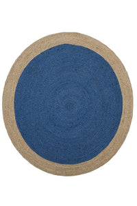 BLUE ROUND JUTE KILIM HAND WOVEN DHURRIE by Imperial Knots - Image 2