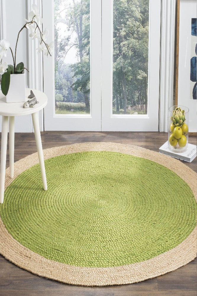 GREEN ROUND JUTE KILIM HAND WOVEN DHURRIE